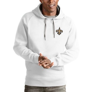 New Orleans Saints Antigua Logo Victory Pullover Hoodie - White