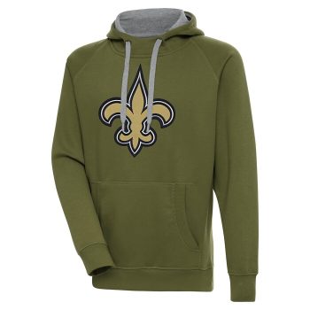 New Orleans Saints Antigua Primary Logo Victory Pullover Hoodie - Olive