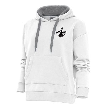 New Orleans Saints Antigua Women's Metallic Logo Victory Pullover Hoodie - White