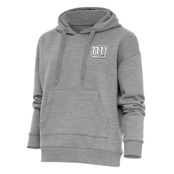 New York Giants Antigua Women's Metallic Logo Victory Pullover Hoodie - Heather Gray