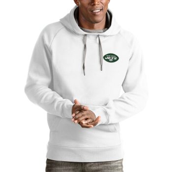 New York Jets Antigua Logo Victory Pullover Hoodie - White