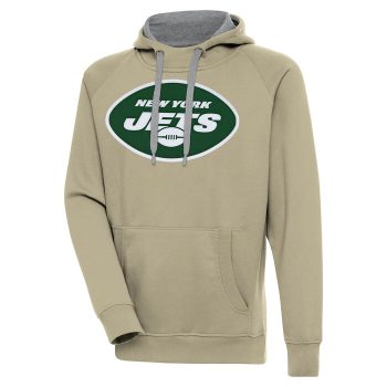 New York Jets Antigua Primary Logo Victory Pullover Hoodie - Khaki