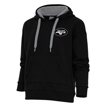 New York Jets Antigua Women's Metallic Logo Victory Pullover Hoodie - Black