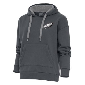 Philadelphia Eagles Antigua Women's Metallic Logo Victory Pullover Hoodie - Charcoal