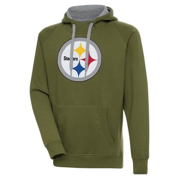 Pittsburgh Steelers Antigua Primary Logo Victory Pullover Hoodie - Olive