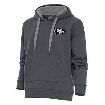 San Francisco 49ers Antigua Women's Metallic Logo Victory Pullover Hoodie - Charcoal