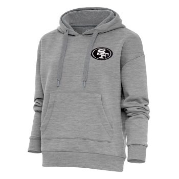 San Francisco 49ers Antigua Women's Metallic Logo Victory Pullover Hoodie - Heather Gray