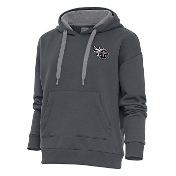 Tennessee Titans Antigua Women's Metallic Logo Victory Pullover Hoodie - Charcoal
