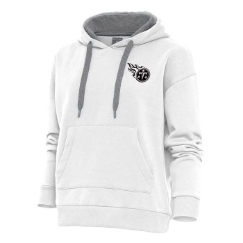 Tennessee Titans Antigua Women's Metallic Logo Victory Pullover Hoodie - White