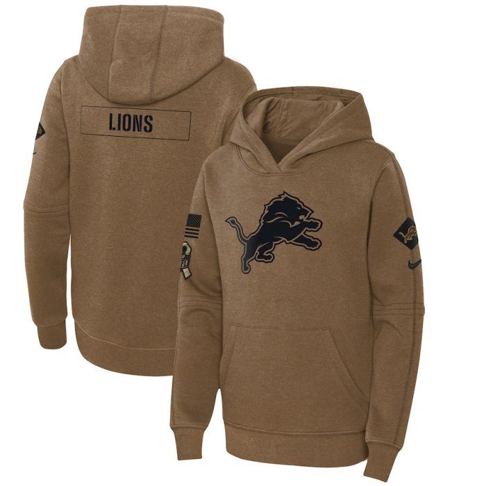 Detroit Lions Youth 2023 Salute to Service Club Fleece Pullover Hoodie - Brown