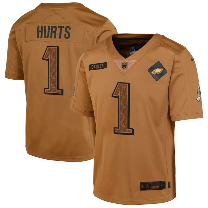 Jalen Hurts Philadelphia Eagles Youth 2023 Salute To Service Limited Jersey - Brown