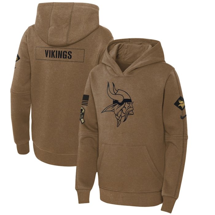 Minnesota Vikings Youth 2023 Salute to Service Club Fleece Pullover Hoodie - Brown