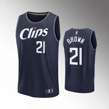 Unisex #21 Kobe Brown Los Angeles Clippers Fast Break 2023-24 City Edition Navy Jersey