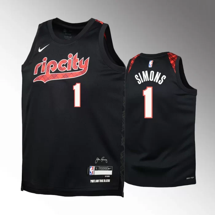 Youth Portland Trail Blazers #1 Anfernee Simons 2023-24 City Edition Swingman Black Jersey