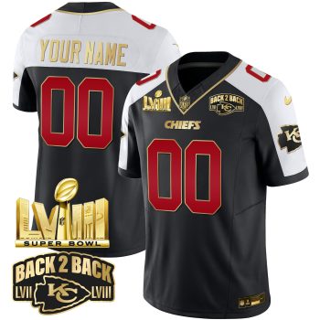 Kansas City Chiefs Super Bowl LVIII & Back 2 Back Gold Patch Vapor Custom Jersey