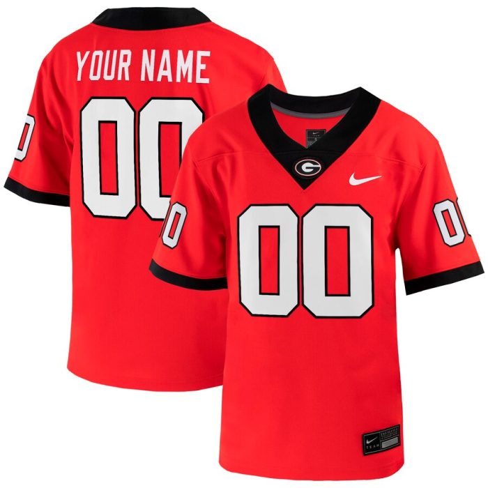 Georgia Bulldogs Youth Custom Football Game Jersey- Red