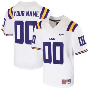 LSU Tigers Youth Custom Football Game Jersey- White