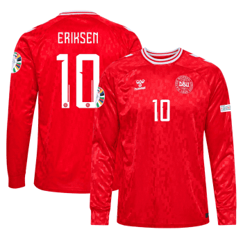 Christian Eriksen 10 Denmark National Team 2024 Home Long Sleeve Men Jersey - Red