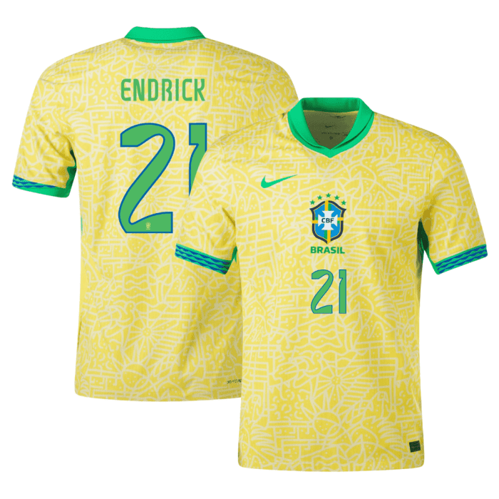 Endrick 21 Brazil National Team 2024 Home Stadium Men Jersey - Yellow