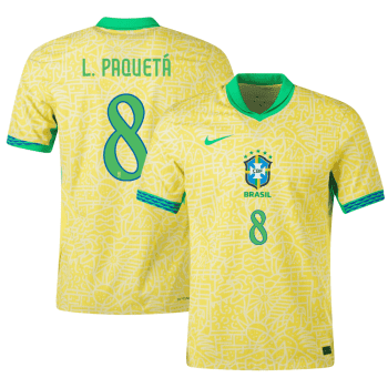 Lucas Paqueta 8 Brazil National Team 2024 Home Stadium Men Jersey - Yellow