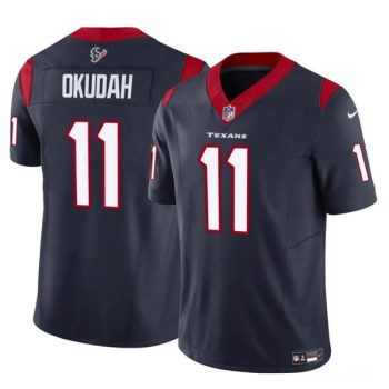 Men's Houston Texans #11 Jeff Okudah Navy 2024 F.U.S.E. Vapor Untouchable Football Stitched Jersey