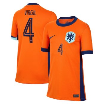 Virgil van Dijk 4 Netherlands National Team 2024 Home Youth Jersey - Orange