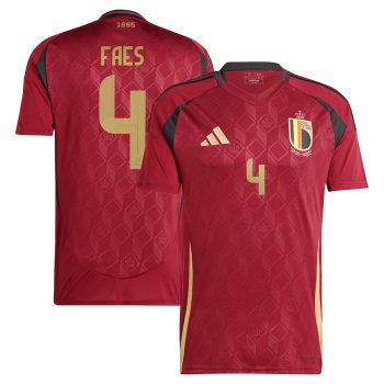 Wout Faes 4 Belgium National Team 2024 Home Men Jersey - Burgundy