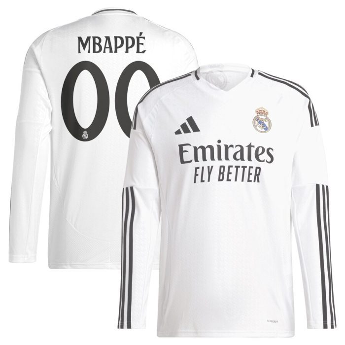 Kylian Mbappe Real Madrid 2024/25 Home Replica Long Sleeve Player Jersey - White