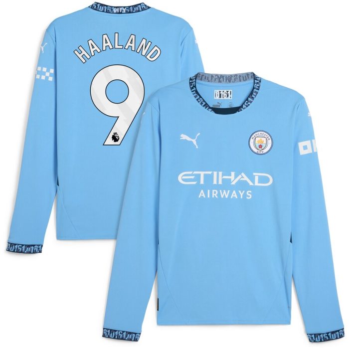 Erling Haaland Manchester City 2024/25 Home Replica Long Sleeve Player Jersey - Light Blue