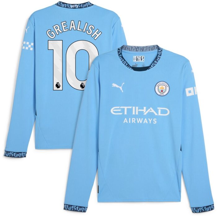 Jack Grealish Manchester City 2024/25 Home Replica Long Sleeve Player Jersey - Light Blue