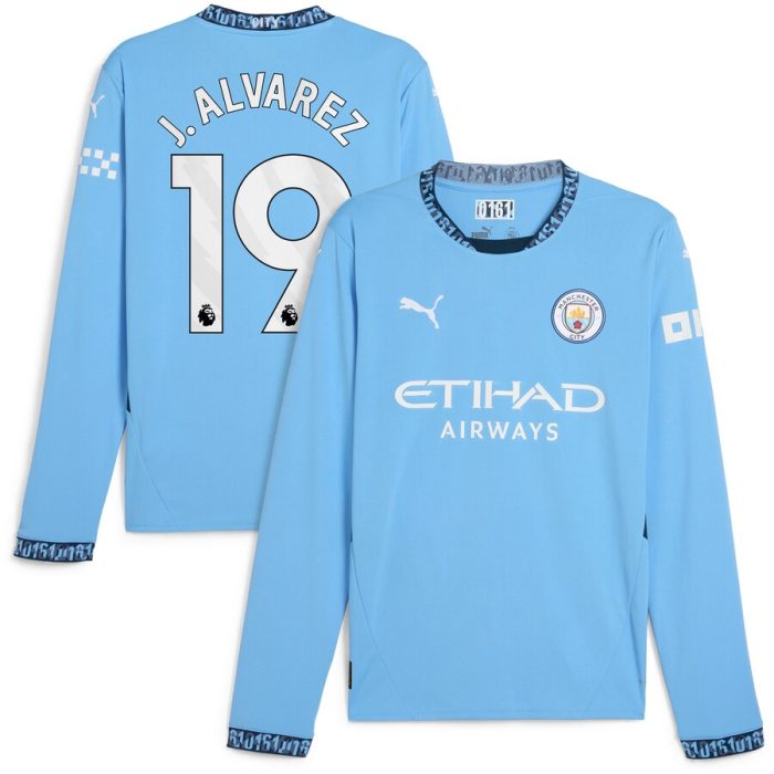 Julian Alvarez Manchester City 2024/25 Home Replica Long Sleeve Player Jersey - Light Blue