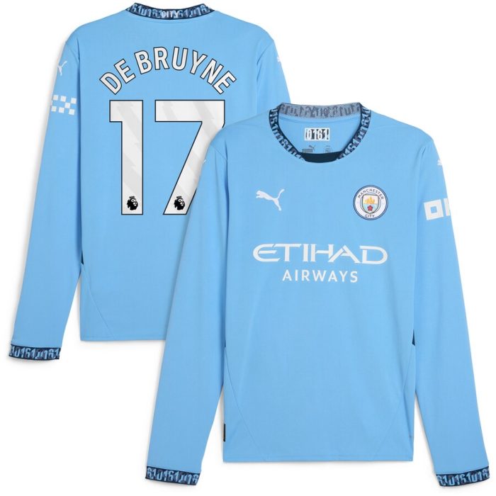 Kevin De Bruyne Manchester City 2024/25 Home Replica Long Sleeve Player Jersey - Light Blue