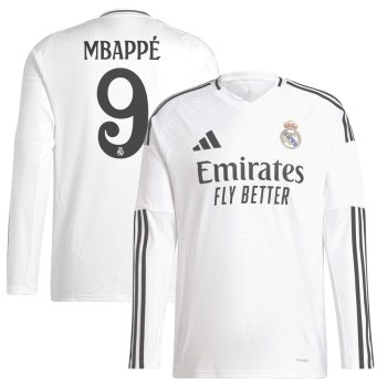 Kylian Mbappe Real Madrid adidas 2024/25 Home Replica Long Sleeve Player Jersey - White