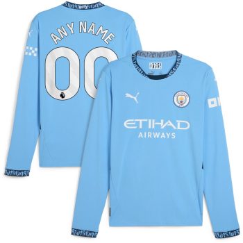 Manchester City 2024/25 Home Replica Long Sleeve Custom Jersey - Light Blue