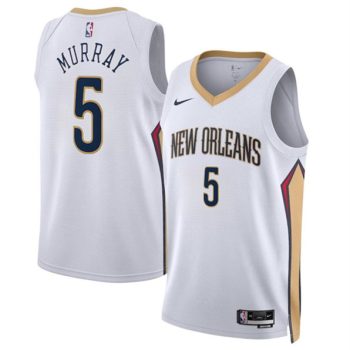 Men's New Orleans Pelicans #5 Dejounte Murray White Association Edition Stitched Basketball Jersey