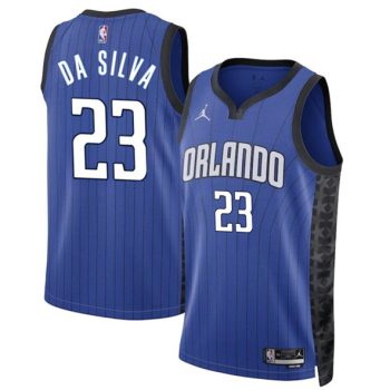 Men's Orlando Magic #23 Tristan Da Silva Blue 2024 Draft Statement Edition Stitched Basketball Jersey