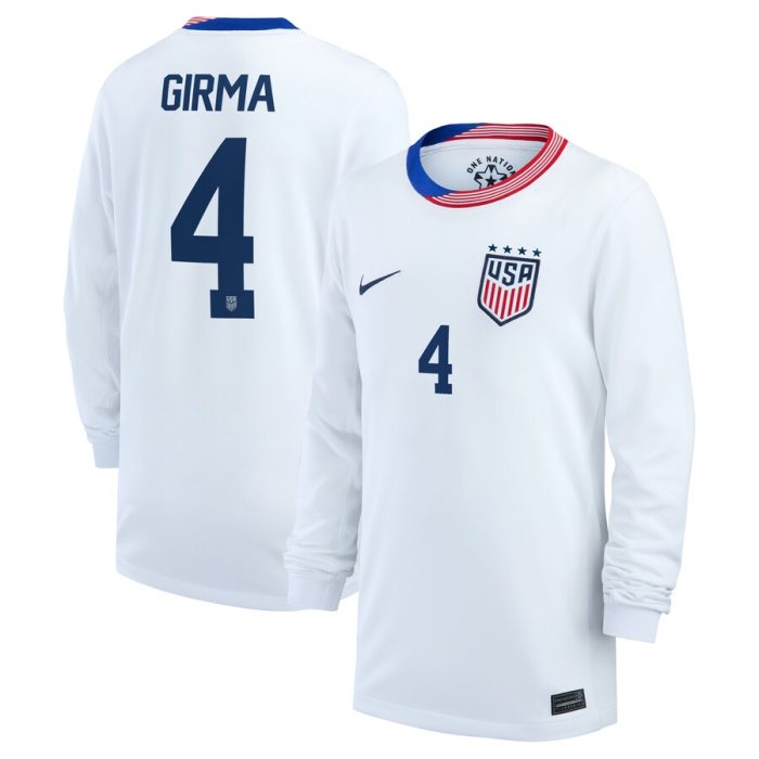 Naomi Girma USWNT Youth 2024 Home Replica Long Sleeve Jersey - White