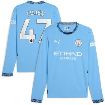 Phil Foden Manchester City 2024/25 Home Replica Long Sleeve Player Jersey - Light Blue