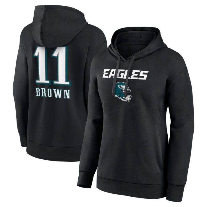 A.J. Brown Philadelphia Eagles Women's Wordmark Player Name & Number Pullover Hoodie - Black