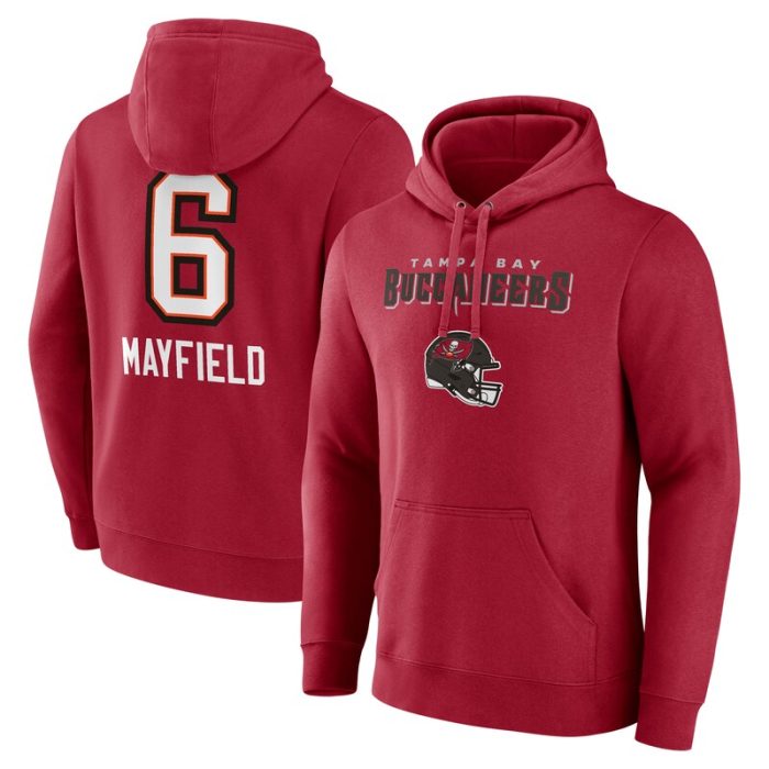 Baker Mayfield Tampa Bay Buccaneers Team Wordmark Player Name & Number Pullover Hoodie - Red