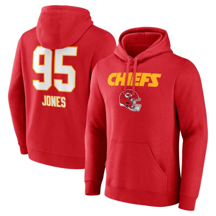 Chris Jones Kansas City Chiefs Wordmark Player Name & Number Pullover Hoodie - Red