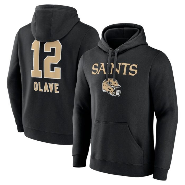 Chris Olave New Orleans Saints Team Wordmark Player Name & Number Pullover Hoodie - Black