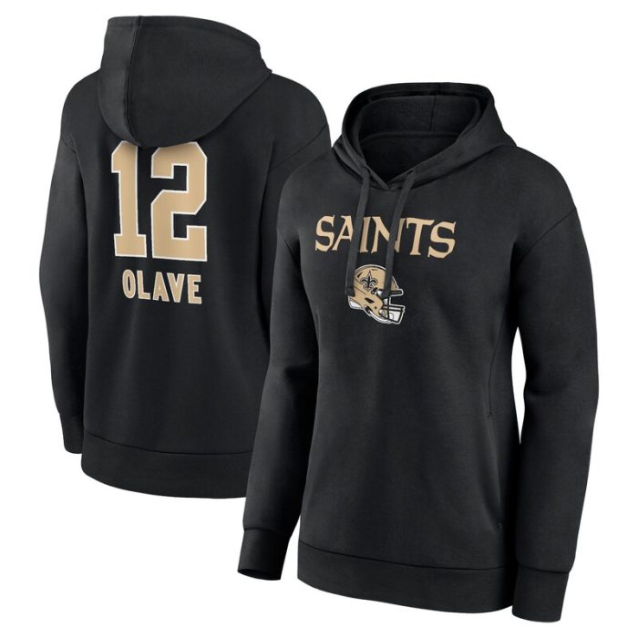 Chris Olave New Orleans Saints Women's Team Wordmark Player Name & Number Pullover Hoodie - Black