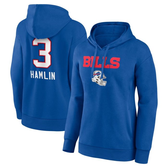 Damar Hamlin Buffalo Bills Women's Team Wordmark Player Name & Number Pullover Hoodie - Royal