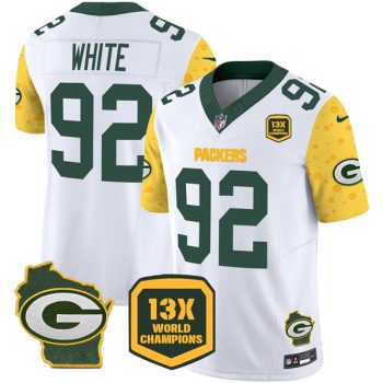 Green Bay Packers #92 Reggie White White 2024 F.U.S.E. 13 Time World Champions And Home Patch Vapor Untouchable Limited Football Stitched Jersey