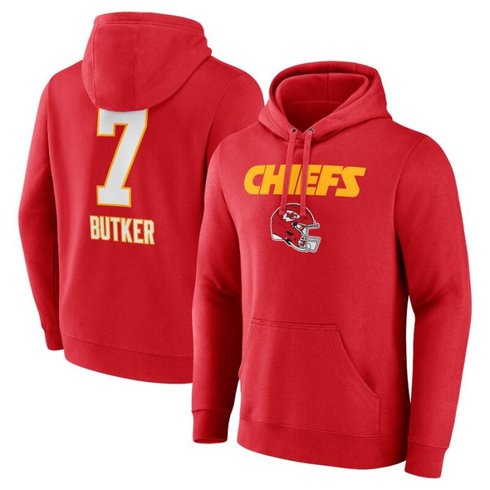 Harrison Butker Kansas City Chiefs Wordmark Player Name & Number Pullover Hoodie - Red