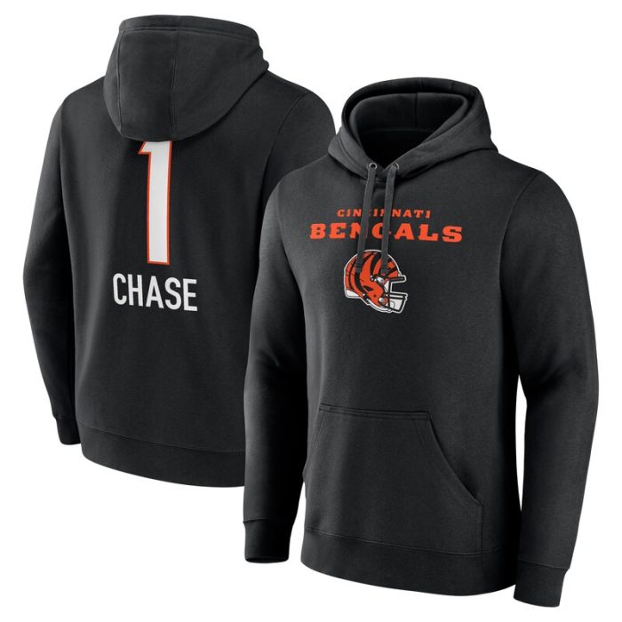 Ja'Marr Chase Cincinnati Bengals Team Wordmark Player Name & Number Pullover Hoodie - Black