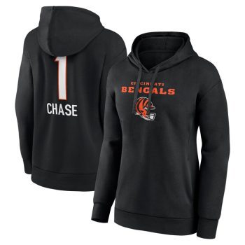 Ja'Marr Chase Cincinnati Bengals Women's Team Wordmark Player Name & Number Pullover Hoodie - Black