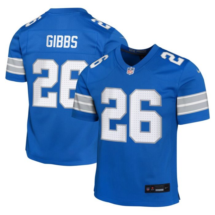 Jahmyr Gibbs Detroit Lions Youth Team Player Game Jersey - Blue