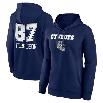 Jake Ferguson Dallas Cowboys Women's Wordmark Player Name & Number Pullover Hoodie - Navy